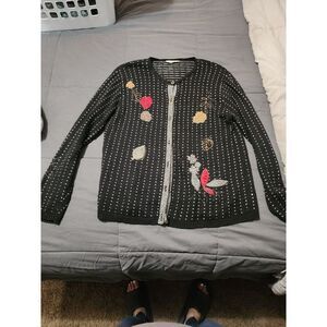 vintage embroidered fall leaf women's button cardigan Teddi size Medium/Large